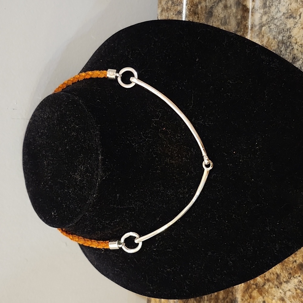 RALPH LAUREN brown leather choker with charm RLL necklace